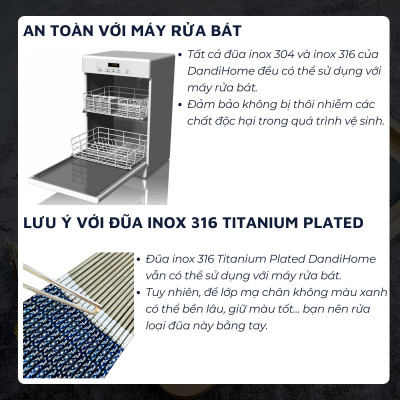 Set 05 đôi đũa inox 304 - 316 DandiHome 2020 chống trơn trượt, sang trọng, tinh tế
