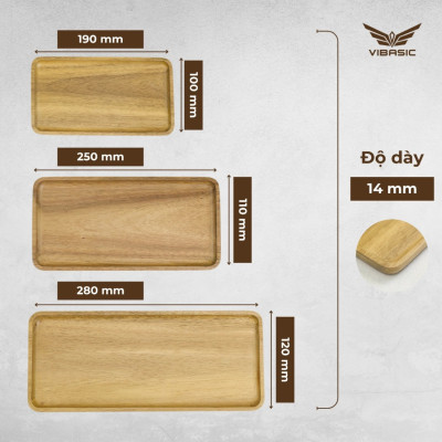 Khay gỗ keo đa năng hình chữ nhật Vibasic, đa dạng kích thước, chụp hình decor đựng đồ trang trí