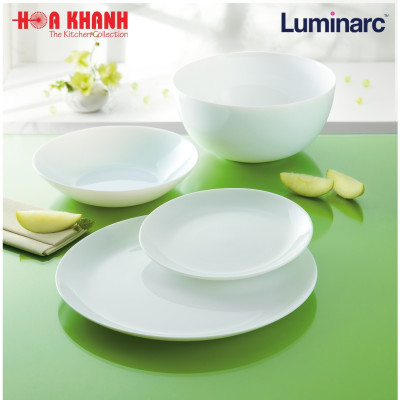 Đĩa Thủy Tinh Luminarc Diwali Trắng 19cm đựng thức ăn, cường lực, chịu nhiệt - Bộ 3 đĩa - N3603