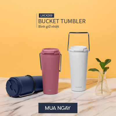 Bình giữ nhiệt Lock&Lock Bucket Tumbler Nắp bật không ống hút - Màu hồng LHC4269DPIK 540ml - Hàng chính hãng thép không gỉ quai xách tiện lợi - JoyMall
