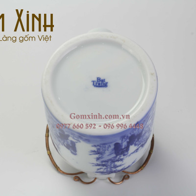 Bao ủ ấm Bát Tràng_giỏ ủ ấm kèm bộ tích 0.75 lít men Lam Cổ vàng kim