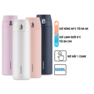 Bình Giữ Nhiệt LocknLock Featherlight One-touch Tumbler màu tím nhạt LHC3257LVOL 500ml - Hàng chính hãng, nắp bật tiện lợi - JoyMall
