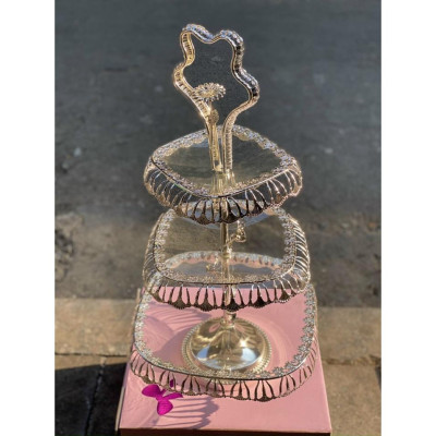 Đĩa Thủy Tinh Cường Lực 2 - 3 Tầng | Kệ Thủy Tinh Hoàng Kim 2022 Mạ Vàng Cao Cấp Phong Cách Vintage