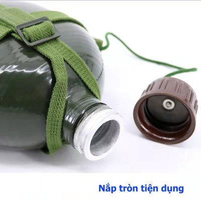 Bình Tông Nhôm Xanh Truyền Thống Đựng Nước Dung Tích 1,2L Tiện Dụng (Loại Cực Dày), Chất Liệu Vỏ Nhôm An Toàn Dây Đeo Tiện Dụng