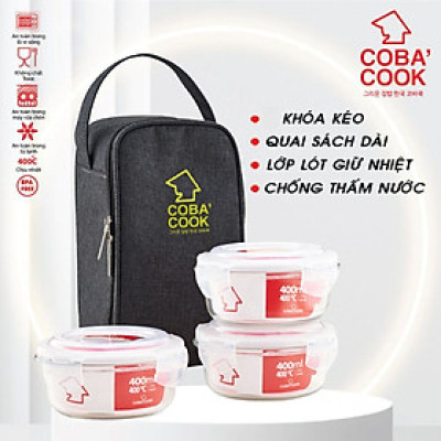 Xả Kho Bộ Túi Hộp Cơm Thủy Tinh Giữ Nhiệt Cao Cấp COBACOOK