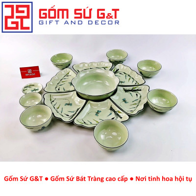 Bộ đồ ăn mặt trời vẽ trúc chuồn Gốm Sứ G&T