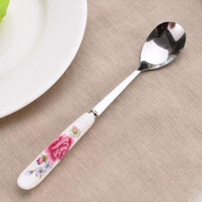 Thìa inox chuôi sứ hoa hồng cao cấp