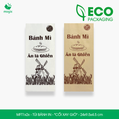 Combo 100 Túi bánh mì 24x9.5x4.5 cm - In sẵn họa tiết CỐI XAY GIÓ - Bao bánh mì Túi giấy thực phẩm an toàn