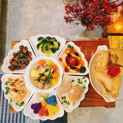 Bộ Bát Đĩa Hoa Mặt Trời Bé 6811 Việt Nhật Nhựa PP Màu Trắng Dùng Để Bày Đồ Cúng