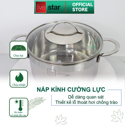 Bộ nồi 3 lớp đáy liền inox 304 cao cấp Fivestar Plus 4 món quai oval nắp kính , tặng 10 muỗng ăn