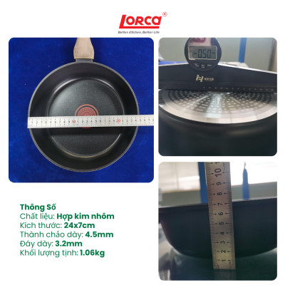Chảo Chống Dính 5 Lớp Liền Khối Lorca TA 2034A Dùng Cho Mọi Loại Bếp, Cảm Biến Nhiệt, Sâu Lòng