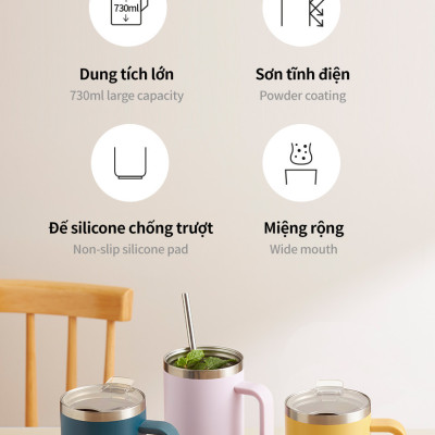 Ly giữ nhiệt LocknLock Flat Table Mug LHC4320 730ML, Hàng chính hãng, có tay cầm, miêng rộng - JoyMall