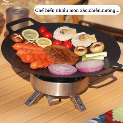 Chảo Nướng Tròn Thịt BBQ Chống Dính Cao Cấp Size 34cm Dùng Cho Mọi Loại Bếp – Chảo Gang Đen Nướng Chuyên Dụng Kiểu Hàn Quốc
