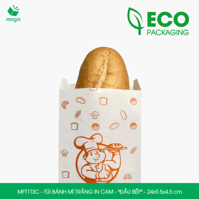 MFT1T3C - 24x9.5x4.5 cm - 1000 Túi bánh mì Trắng, in sẵn họa tiết ĐẦU BẾP - Bao bánh mì Túi giấy thực phẩm an toàn