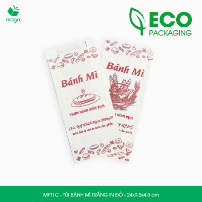 MFT1C - 24x9.5x4.5 cm - 500 Túi giấy bánh mì trắng có in