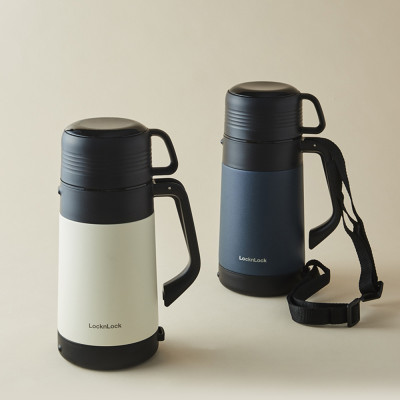 Bình giữ nhiệt Lock&Lock Easy Outdoor Vacuum Bottle màu xanh navy LHC1484NVY 1,2L - Hàng chính hãng có quai xách, nắp dùng làm cốc nước - JoyMall