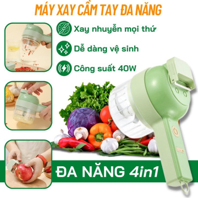 Máy xay mini cầm tay 3 trong 1 (máy xay nghiền tỏi ớt, rau củ, sinh tố;, máy nạo gọt hoa quả; máy cắt sợi, thái lát đồ ăn) dễ dàng vệ sinh