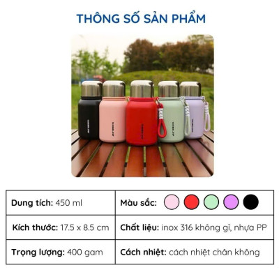 Bình Nước Giữ Nhiệt 450ML Mini Inox SUS 316 – Giữ Nhiệt Lâu, Dễ Dàng Mang Theo - HÀNG CHÍNH HÃNG MINIIN