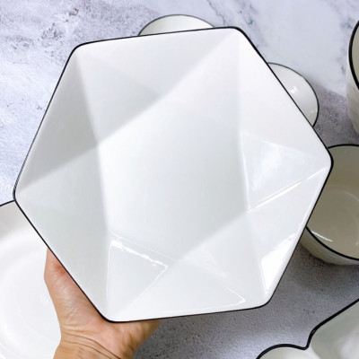 Bán Lẻ Bát Đĩa Thương Hiệu Gosu MenTrắng Cao Cấp Sáng Đẹp Họa Tiết Kim Cương Viền Đen