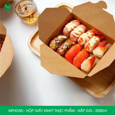 MFHG5N - 2000ml - 50 hộp giấy kraft đựng thực phẩm, hộp giấy nắp gài đựng thức ăn mang đi
