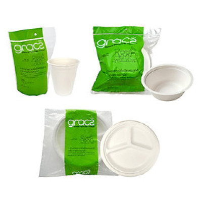 Combo Party 04 (1 gói Ly 260ml; 1 gói Dĩa 3 ngăn 10 in; 1 gói Tô 500ml ) - Bao Bì Gracz Từ Bã Mía
