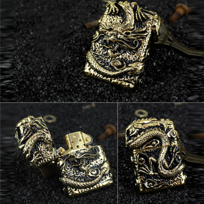 Vỏ Hột Quẹt Bật Lửa Zorro Z91286C Họa Tiết Rồng Cuộn Đẹp Độc Lạ Màu Vàng - Dùng Xăng Bấc Đá Cao Cấp