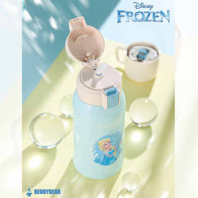 Bình giữ nhiệt cho Bé Công chúa Elsa Beddy Bear dành cho bé Gái - Dung tích 600 ml - 2 nắp thay thế - Chất liệu Thép không gỉ cao cấp SUS316 - Tặng kèm túi đeo