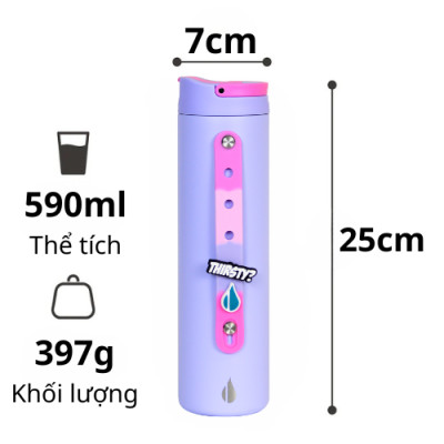 [Elemental chính hãng - Thương hiệu Mỹ] Bình giữ nhiệt Elemental Iconic Charm 590ml màu tím lilac, giữ nhiệt tốt, inox 304, an toàn sức khỏe