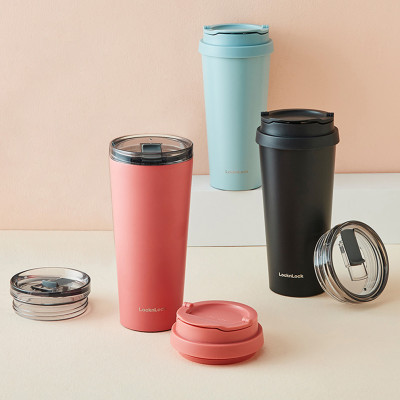 Bình giữ nhiệt LocknLock New Clip Tumbler màu đen LHC4279BLK 540ml, Hàng chính hãng, có 2 nắp thay thế - JoyMall