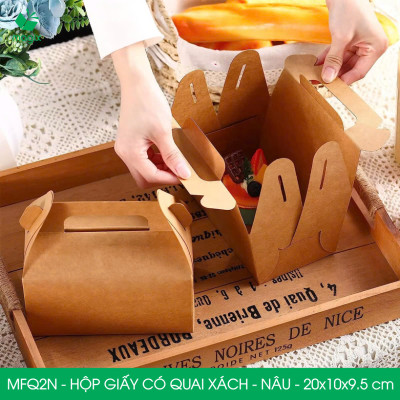 MFQ2N - 20x10x10 cm - 20 hộp giấy kraft có quai xách - Hộp đựng bánh ngọt, hộp quà tặng handmade