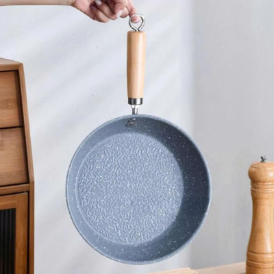 Chảo Chống Dính Vân Đá Có Tay Cầm Bằng Gỗ, Đáy Tròn, Phù Hợp Mọi Loại Bếp Giúp Bạn Nấu Ăn Một Cách Thuận Tiện