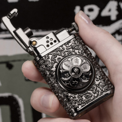Vỏ Hột Quẹt Bật Lửa Xăng Zorro Z602 Thiết Kế Họa Tiết Vòng Xoay Hoa Sen Đẹp Độc Lạ - Dùng Xăng Bấc Đá Cao Cấp