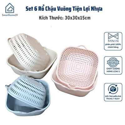 Set 6 Rổ Chậu Vuông Nhựa An Toàn - Tiện Dụng Cho Nhà Bếp Và Gia Đình - HÀNG CHÍNH HÃNG MINIIN