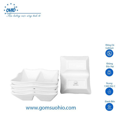 Đĩa 2 Ngăn Chữ Nhật Sứ Trắng OHIO