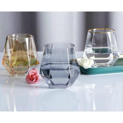 Bộ 6 ly thủy tinh chịu nhiệt cao cấp dùng uống nước hoặc rượu tây vân kim cương ghi