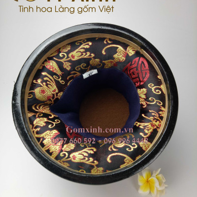 Bao ủ ấm Bát Tràng_giỏ ủ ấm kèm bộ tích 0.75 lít men Lam Cổ vàng kim