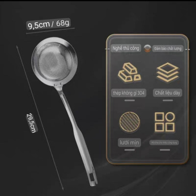 DỤNG CỤ CHAO THÌA DÂY LỌC INOX SUS 304 LỖ LỌC ĐỘT NHỎ MỊN MÀNG CÔNG NGHỆ CNC - CHAO THÌA DÂY LỌC BỘT VỚT BỌT LỌC DẦU THỰC PHẨM CAO CẤP