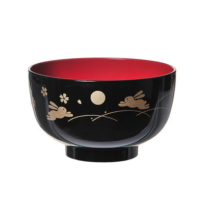 Combo bát nhựa tròn họa tiết thỏ/trăng 390ml + Set 2 chiếc muôi xới cơm - nội địa Nhật Bản