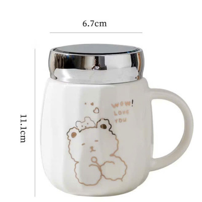 Cốc Sứ Nắp Gương Hình Động Vật Dễ Thương, Ly Sứ Nắp Quai Cầm Tiện Lợi 450ml - HÀNG CHÍNH HÃNG MINIIN