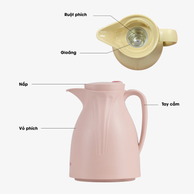 Phích đựng nước 0,5 lít Rạng Đông RD-0540N1.E Ruột thủy tinh chất lượng cao, không có yếu tố độc hại, lưu giữ trọn vẹn hương vị đồ uống và an toàn cho sức khỏe.