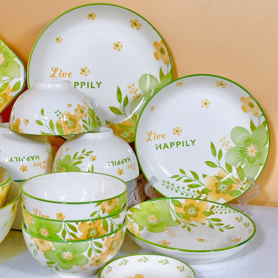 Bộ Bát Đĩa Cao Cấp Gosu Phong Cách hoa xanh mùa hạ hạnh phúc, họa tiết sắc nét độc đáo