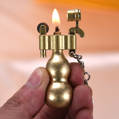 Vỏ Hột Quẹt Bật Lửa Xăng Đá Dophin HY-738 Kiêm Móc Treo Chìa Khóa Hình Quả Bầu Hồ Lô Màu Vàng Tài Lộc