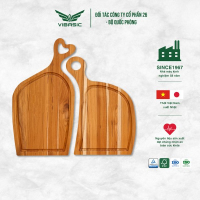 Bộ thớt Uyên Ương gỗ Teak kháng khuẩn không mùn dăm Vibasic 40x22x1.8cm và 34x22x1.8cm, cắt thái và trang trí món ăn