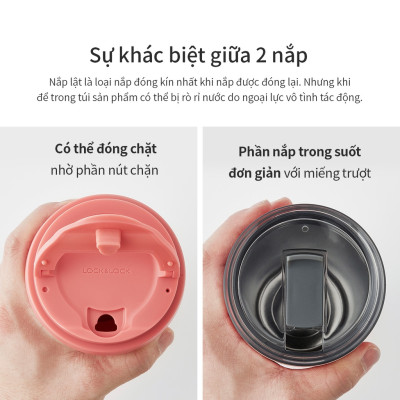 Bình giữ nhiệt LocknLock New Clip Tumbler màu đen LHC4279BLK 540ml, Hàng chính hãng, có 2 nắp thay thế - JoyMall