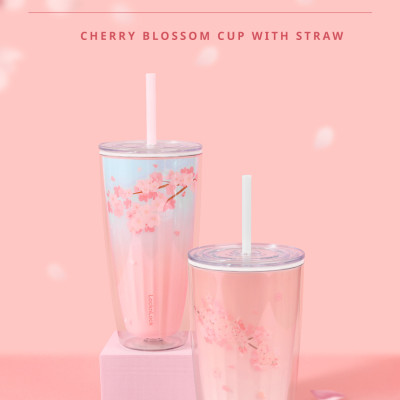 Ly nhựa LocknLock 2 lớp 750ml HAP522 720ml Anh Đào - Hàng chính hãng kèm ống hút, cách nhiệt tốt, miệng rộng - JoyMall