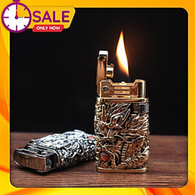 Vỏ Hột Quẹt Bật Lửa Xăng Đá Chief CF218R Đánh Đá Tự Động Hình Rồng Nổi Sang trọng - Dùng Xăng Bấc Đá Ippo Cao Cấp