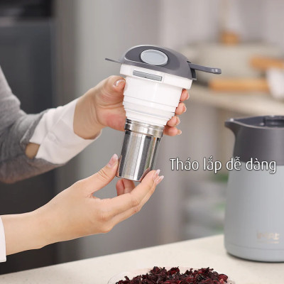 Bình ủ nhiệt iMat có phin lọc 1200ml màu xanh xám, ruột bình, phin lọc Inox 304