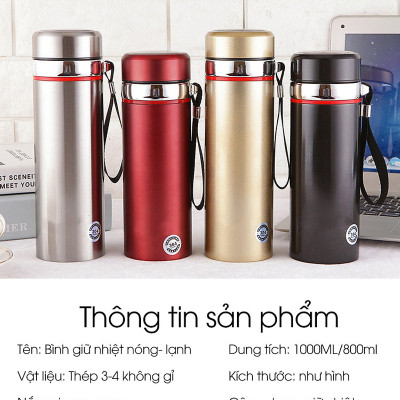 Bình Giữ Nhiệt Nóng, Lạnh Inox, Bình Lưỡng Tính Ly, Cốc Cách Nhiệt Cao Cấp , 1000ml 2 Lớp, Có Tấm Lọc, Giữ Nhiệt Lên Đến 8 Tiếng - Hàng Chính Hãng MINIIN