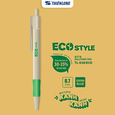Combo 5/10/20 Bút bi Thiên Long ECO Style TL-038/ECO - Chất liệu từ vỏ cám trấu - Mực Xanh