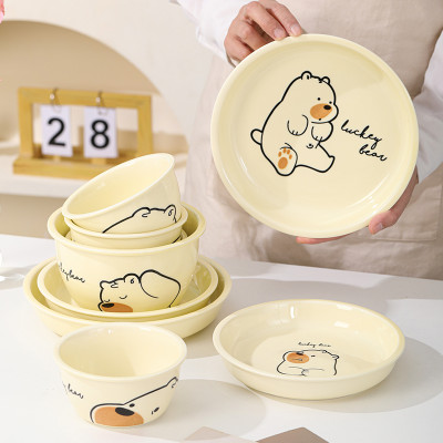 Bộ Bát Đĩa Thương Hiệu GOSU Họa Tiết Gấu Vàng Nước Men Sáng Đẹp Chất Lượng Cao